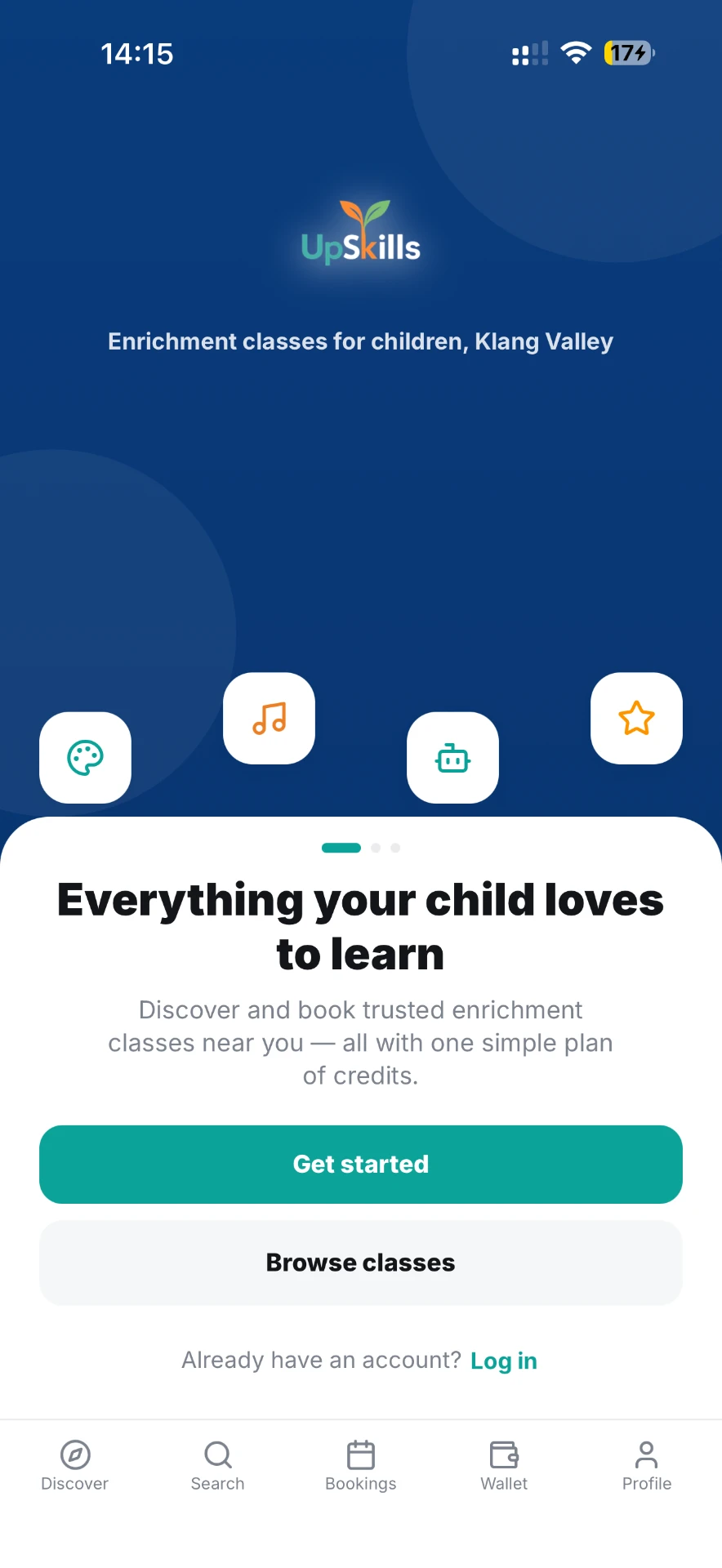 UpSkills onboarding screen